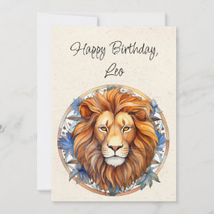 Leo Leeuw Zodiac Watercolor Verjaardag Plat Kaart