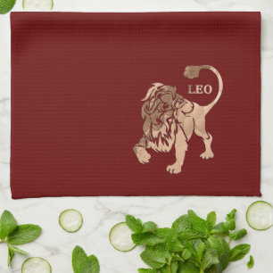 Leo Lion Brushed Gold RED Zodiac Towel Theedoek