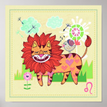 Leo Lion Cat Zodiac Kwekerij Print