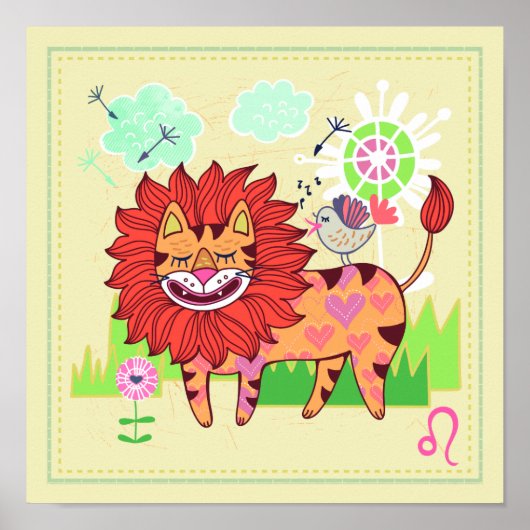 Leo Lion Cat Zodiac Kwekerij Print (Voorkant)