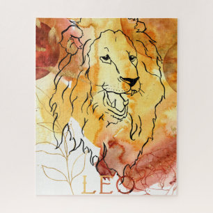 Leo Lion jarig Zodiabetisch goud zwarte waterverf Legpuzzel