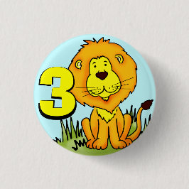 Leo Lion leeftijd 3-toets - blauw, oranje en geel Ronde Button 3,2 Cm