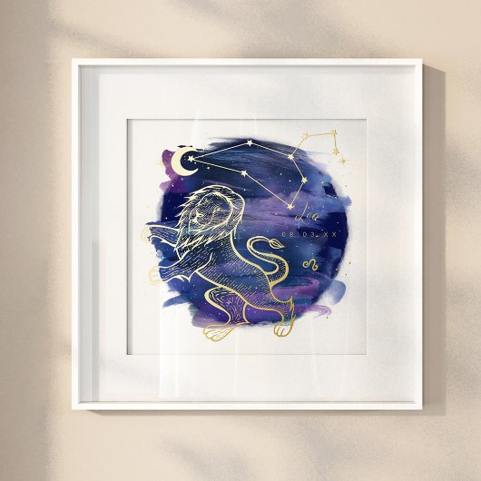 Leo Lion Sign of the Zodiac Custom Birth Date Folie Afdrukken