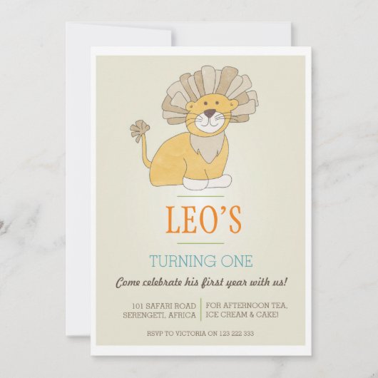 Leo Lion Verjaardag Uitnodiging (Voorkant)