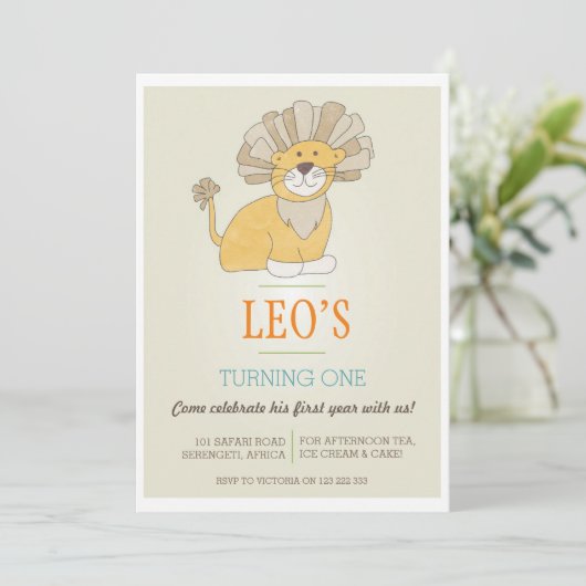 Leo Lion Verjaardag Uitnodiging (Staand voorkant)