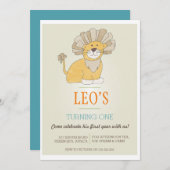 Leo Lion Verjaardag Uitnodiging (Voorkant / Achterkant)