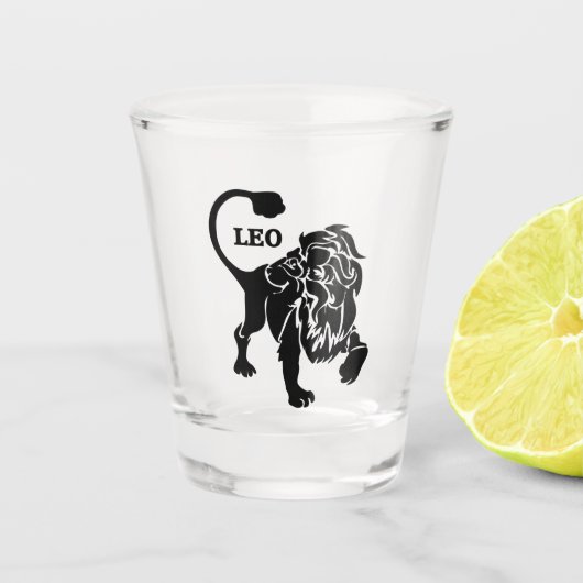 Leo Lion Zodiac Black Glass Shot Glas (Voorkant)