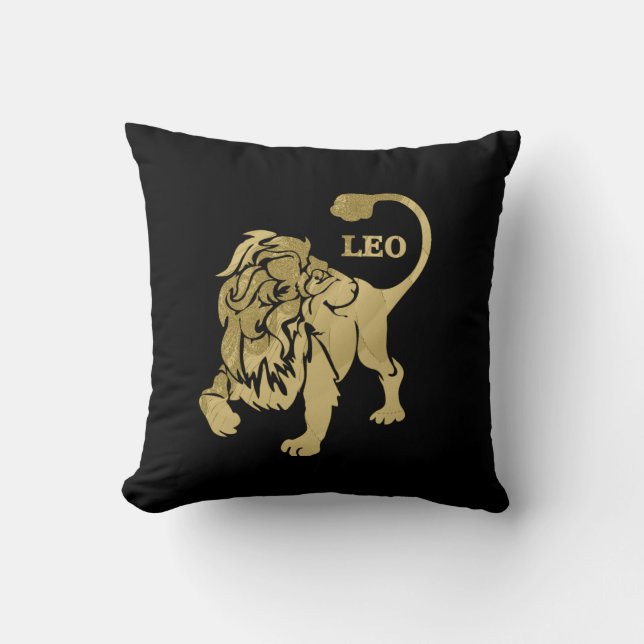 Leo Lion Zodiac Black Kussen (Voorkant)