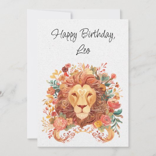 Leo Lion Zodiac Boho Floral Verjaardag Flat Kaart (Voorkant)
