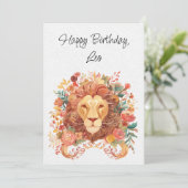 Leo Lion Zodiac Boho Floral Verjaardag Flat Kaart (Staand voorkant)