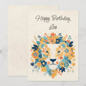 Leo Lion Zodiac Floral Verjaardag Flat Kaart (Voorkant / Achterkant)