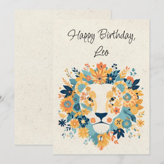 Leo Lion Zodiac Floral Verjaardag Flat Kaart (Voorkant / Achterkant)
