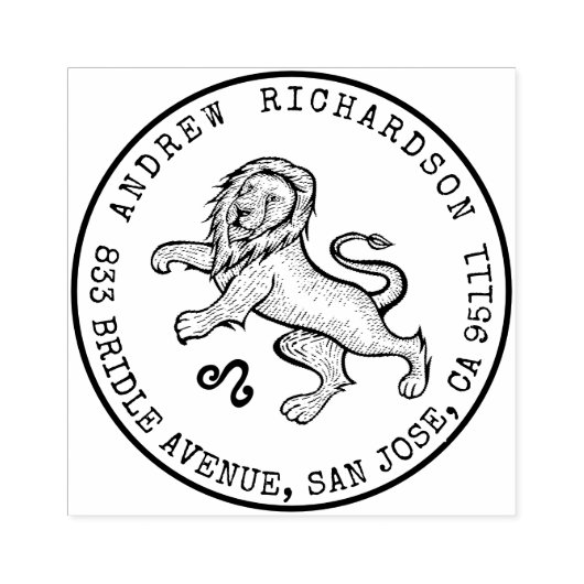 Leo Lion Zodiac Handgetekende kuif | Retouradres Rubberstempel (Afrduk)