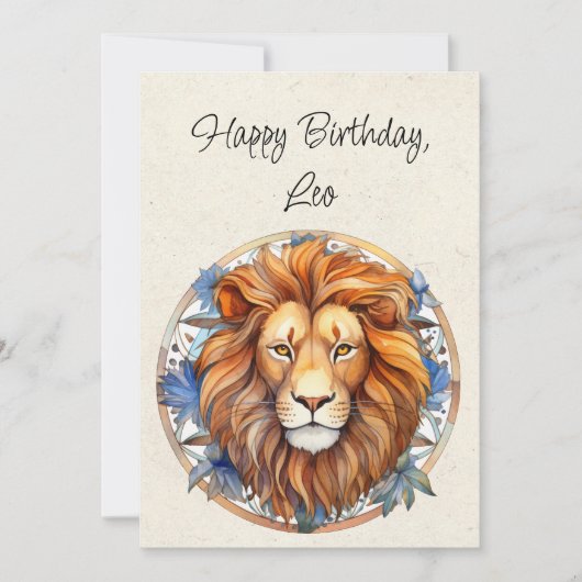 Leo Lion Zodiac Waterverf Verjaardag Flat Kaart (Voorkant)