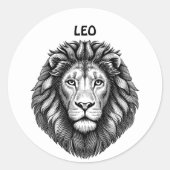 Leo Lions Head Zodiac Art Ink illustratie Ronde Sticker (Voorkant)
