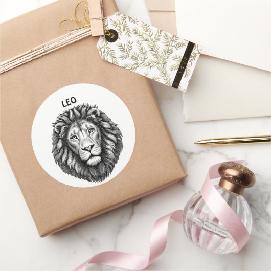 Leo Lions Head Zodiac Art Ink illustratie Ronde Sticker (Geschenken)