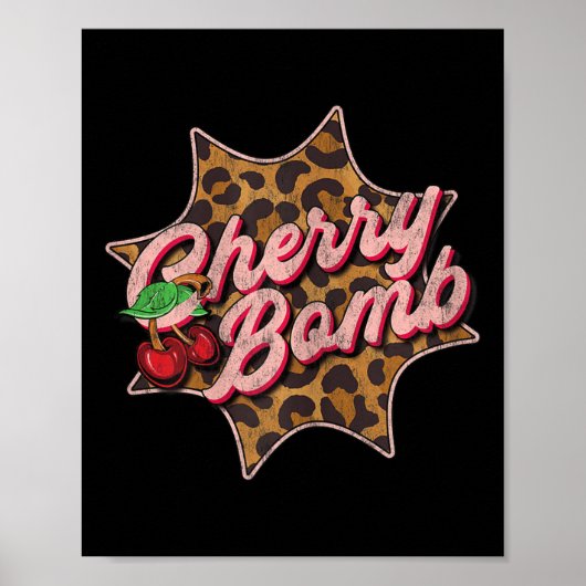 Leo Look Retro Cherry Bomb Tattoo Rockabil Poster (Voorkant)