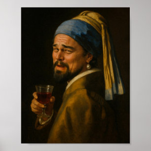 Leo met een parel - Vermeer Art Meme Parodie Poster