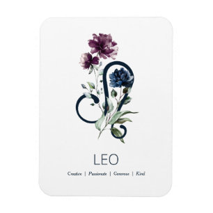 Leo Modern Floral Zodiac Symbol Magneet