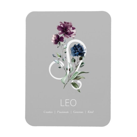 Leo Modern Floral Zodiac Symbol Magneet (Verticaal)