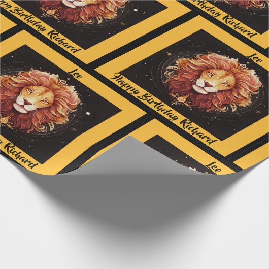 Leo Naam toevoegen Verjaardag Dierenriem Gift Cadeaupapier (Hoek)