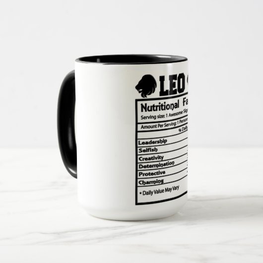 Leo Nutritional Facts Mok (Voorkant links)