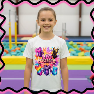 Leo Obsessed Colorful Girls Gymnastics Leotard T-shirt