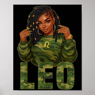 Leo Queen Locd Zwarte Vrouw Camo Zodiac Sign Poster