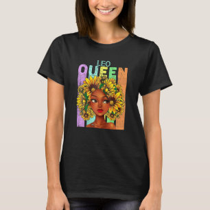 Leo Queen Zonnebloem Zwart Meisje Natuurlijk Haar  T-shirt