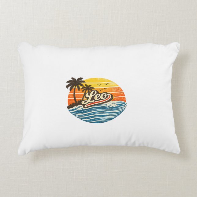 Leo Retro Sunset Naamontwerp Accent Kussen (Voorkant)