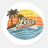 Leo Retro Sunset Naamontwerp Ronde Sticker (Voorkant)