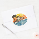 Leo Retro Sunset Naamontwerp Ronde Sticker (Envelop)