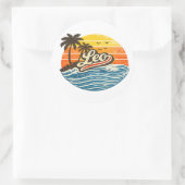Leo Retro Sunset Naamontwerp Ronde Sticker (Tas)