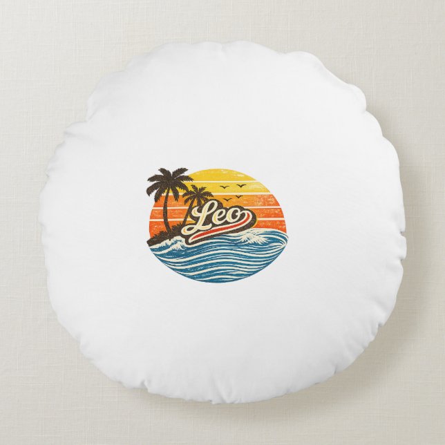 Leo Retro Sunset Name Design Rond Kussen (Voorkant)