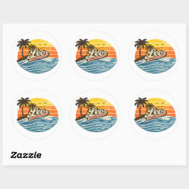 Leo Retro Sunset Name Design Ronde Sticker