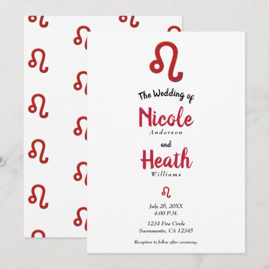 LEO Rode Zodiac Astrologie Juli Augustus Trouwen Kaart (Voorkant / Achterkant)