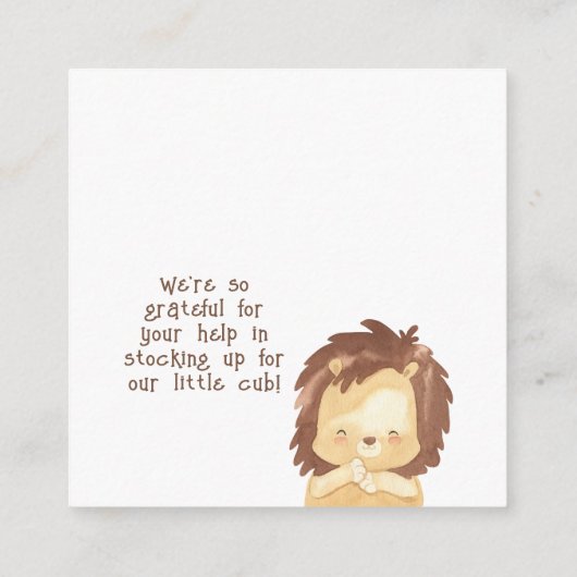 Leo Safari Baby shower Luier Raffle Enclosure Informatiekaartje (Achterkant)