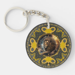 Leo Sign Affirmaties Goudgeel Fractal Mandala Sleutelhanger