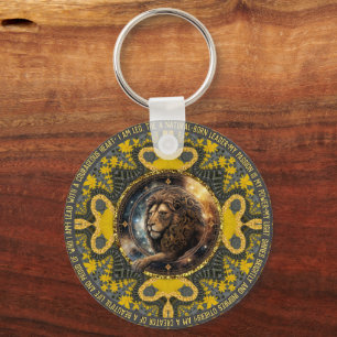 Leo Sign Affirmaties Goudgeel Fractal Mandala Sleutelhanger