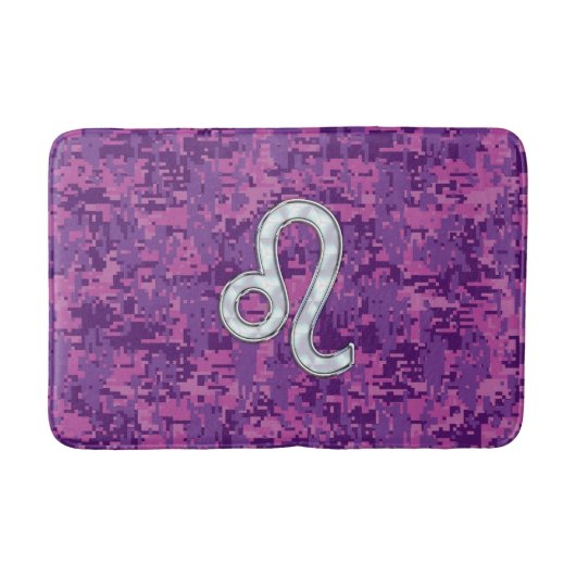 Leo Sign on Girly Pink Fuchsia Digital Camo Badmat (Voorkant)
