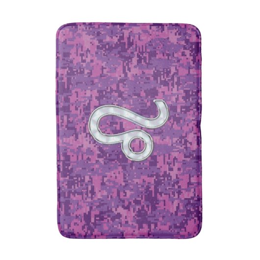 Leo Sign on Girly Pink Fuchsia Digital Camo Badmat (Voorkant Verticaal)