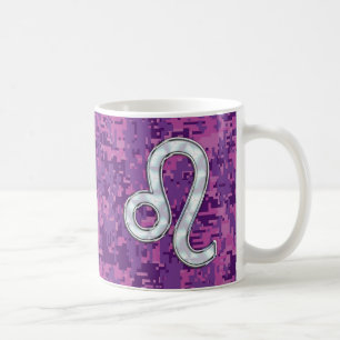 Leo Sign on Girly Pink Fuchsia Digital Camo Koffiemok