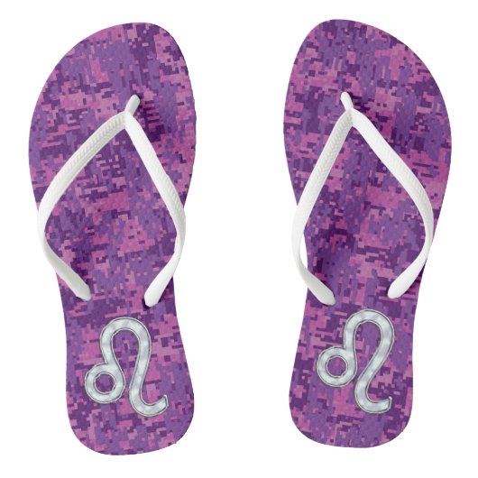 Leo Sign on Girly Pink Fuchsia Digital Camo Teenslippers (Voetbed)