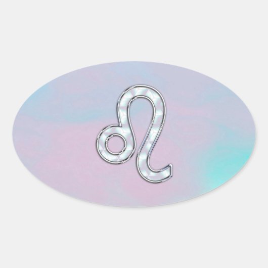 Leo Sign on Pastels Nacre Moeder van Parelstijl Ovale Sticker (Voorkant)