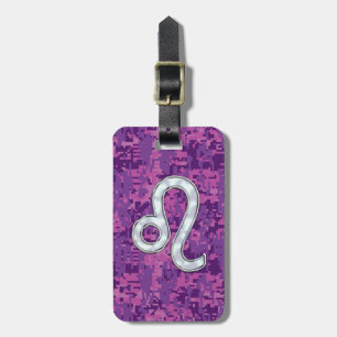 Leo Sign on Pink Fuchsia Digital Camouflage Bagagelabel