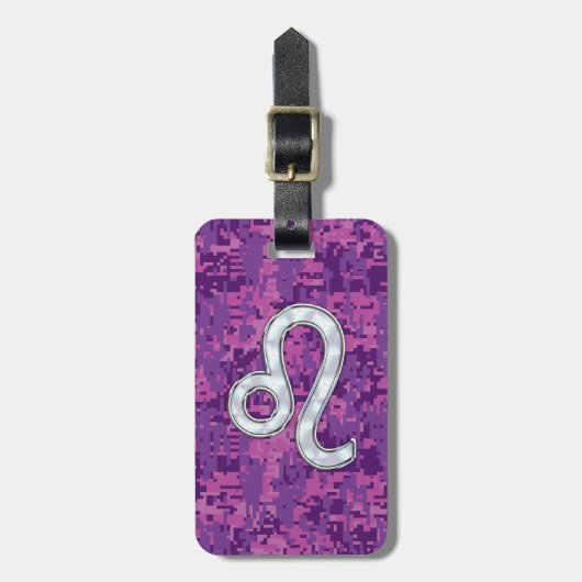 Leo Sign on Pink Fuchsia Digital Camouflage Bagagelabel (Voorkant verticaal)