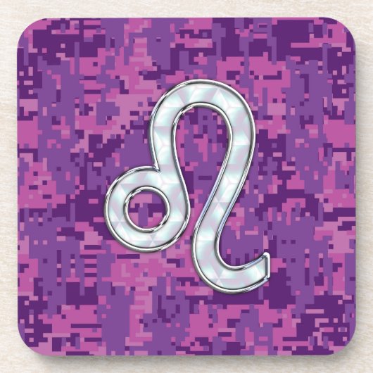 Leo Sign on Pink Fuchsia Digital Camouflage Bier Onderzetter (Voorkant)