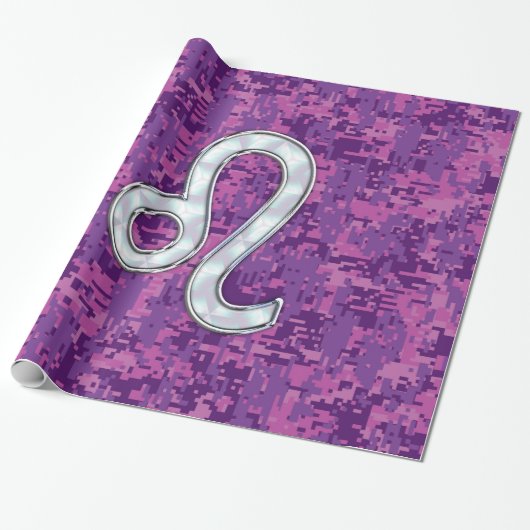 Leo Sign on Pink Fuchsia Digital Camouflage Cadeaupapier (Uitgerold)
