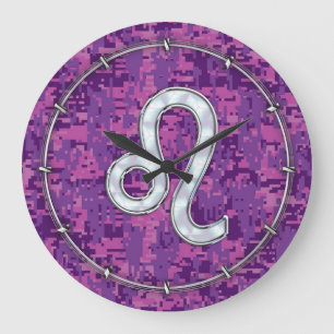 Leo Sign on Pink Fuchsia Digital Camouflage Grote Klok