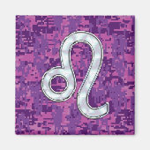 Leo Sign on Pink Fuchsia Digital Camouflage Magneet (Voorkant)